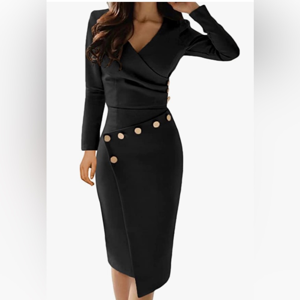 Black Pencil Dress w/Gold Buttons